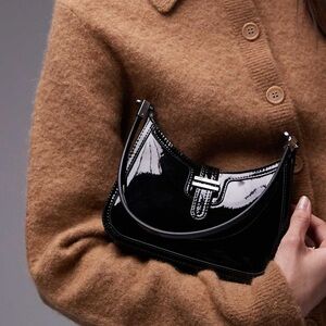 Mango Glossy Black Shoulder Bag